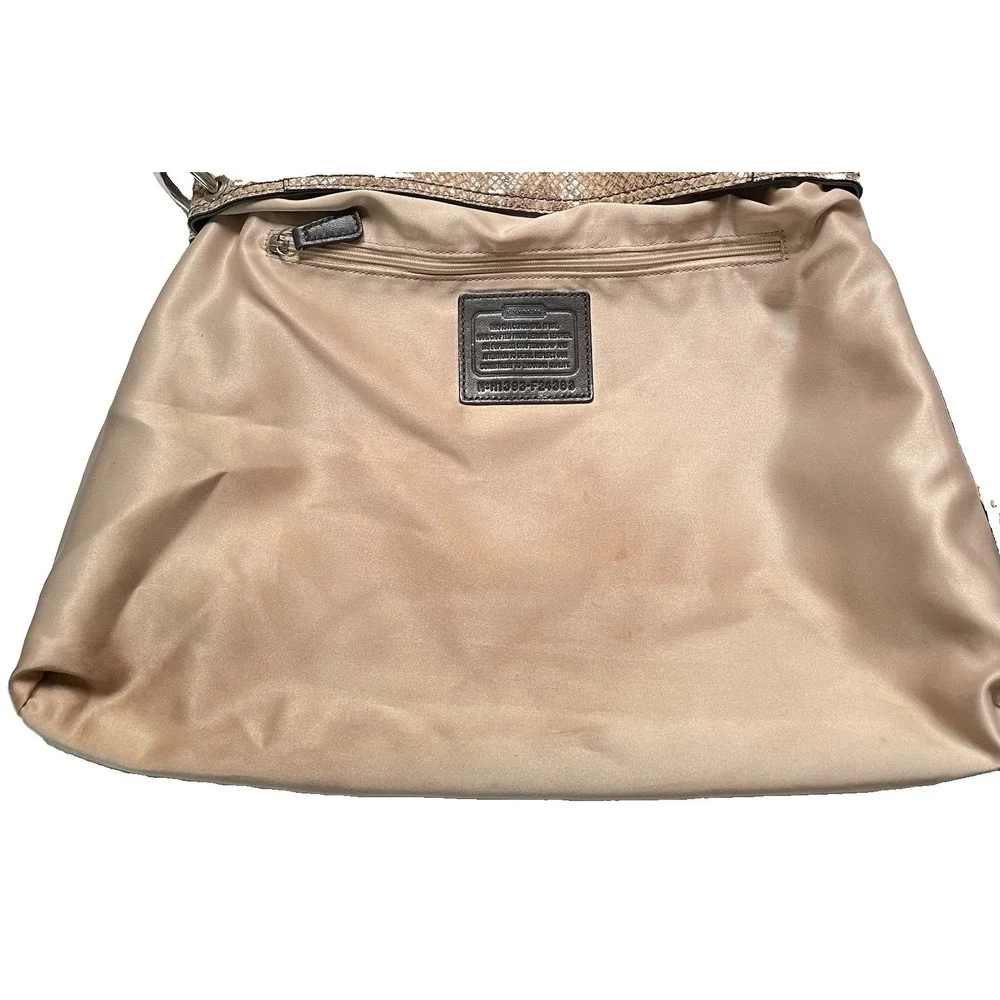 Coach Park Python Snake Print Leather Shoulder Hobo Bag Y2K Style Tan Shiny